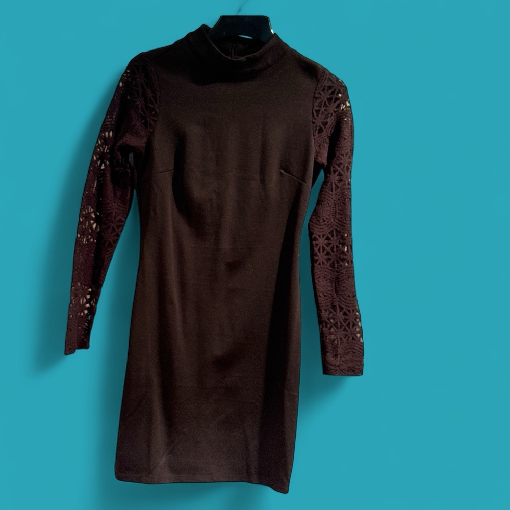 Lulu's Chic Brown Lace Sleeve Dress